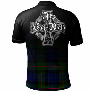 Scottish Gunn Clan Crest Tartan Polo Shirt - Alba Gu Brath Family Crest Celtic Inspired Back Side Tartan Plaid