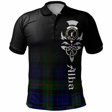 Scottish Gunn Clan Crest Tartan Polo Shirt - Alba Gu Brath Family Crest Celtic Inspired Front Side Tartan Plaid