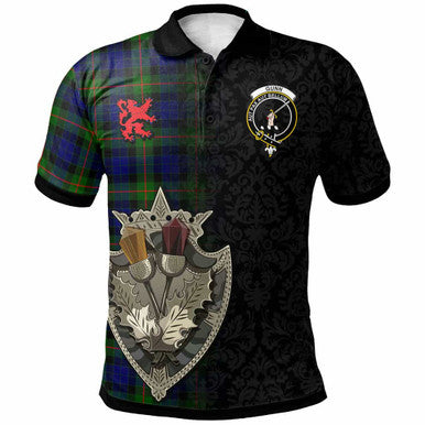 Scottish Gunn Clan Crest Tartan Polo Shirt - Half Thistle Flowers Celtic Design Front Side Tartan Plaid
