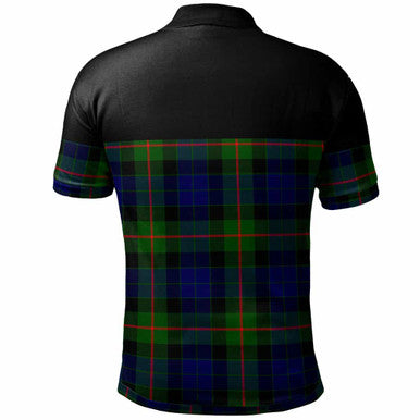 Scottish Gunn Clan Crest Tartan Polo Shirt - Horizontal Style Back Side Tartan Plaid