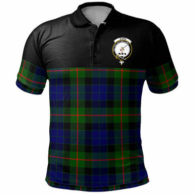 Scottish Gunn Clan Crest Tartan Polo Shirt - Horizontal Style Front Side Tartan Plaid