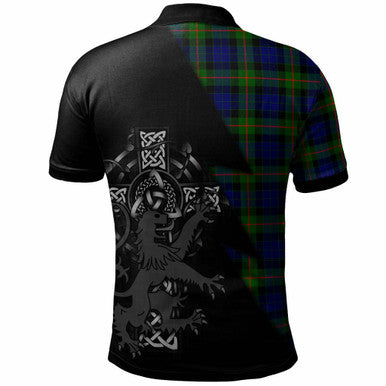 Scottish Gunn Clan Crest Tartan Polo Shirt - Lion Rampant Celtic Cross Flash Style Back Side Tartan Plaid