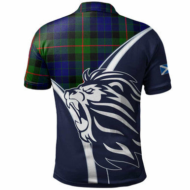 Scottish Gunn Clan Crest Tartan Polo Shirt - Scottish Flag With Lion Back Side Tartan Plaid