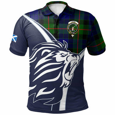Scottish Gunn Clan Crest Tartan Polo Shirt - Scottish Flag With Lion Front Side Tartan Plaid
