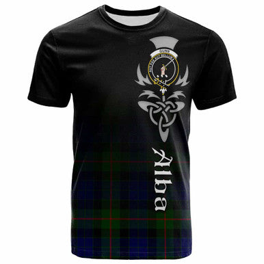Scottish Gunn Clan Crest Tartan T-Shirt - Alba Gu Brath Family Crest Celtic Inspired Front Side Tartan Plaid