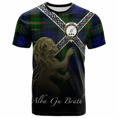 Scottish Gunn Clan Crest Tartan T-Shirt - Celtic With Scotland Lion Front Side Tartan Plaid