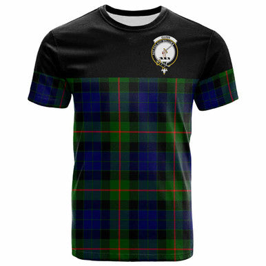 Scottish Gunn Clan Crest Tartan T-Shirt - Horizontal Style Front Side Tartan Plaid