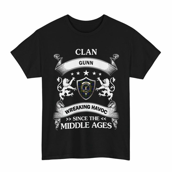 Scottish Gunn Clan Crest Tartan T-Shirt Wreaking Havoc Design Tartan Plaid Black Color