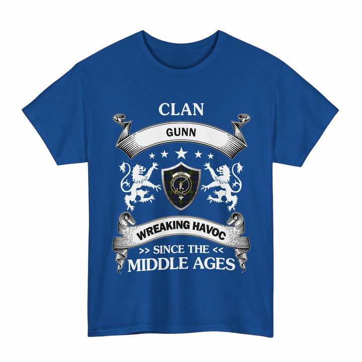 Scottish Gunn Clan Crest Tartan T-Shirt Wreaking Havoc Design Tartan Plaid Royal Color