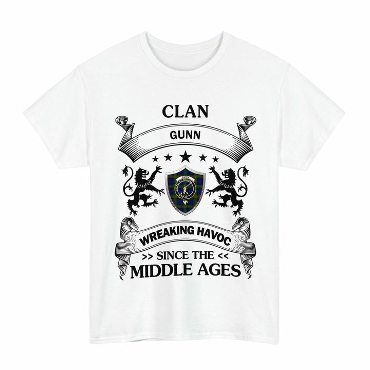 Scottish Gunn Clan Crest Tartan T-Shirt Wreaking Havoc Design Tartan Plaid White Color