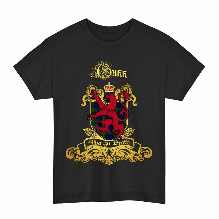 Scottish Gunn Clan Tartan Lion Rampant of Scotland T-Shirt Tartan Plaid Black Color