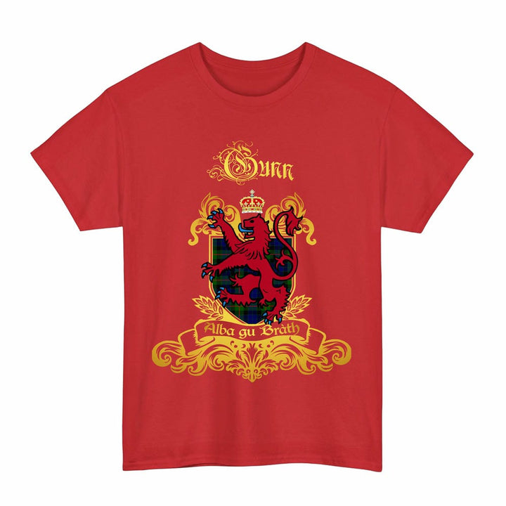 Scottish Gunn Clan Tartan Lion Rampant of Scotland T-Shirt Tartan Plaid Red Color