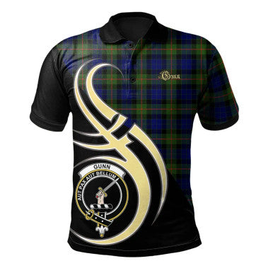 Scottish Gunn Modern Clan Crest Tartan Polo Shirt Believe in Me Front Side Tartan Plaid