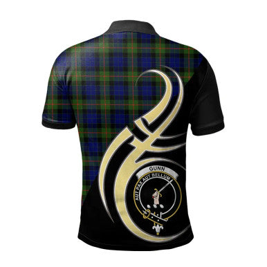 Scottish Gunn Modern Clan Crest Tartan Polo Shirt Believe in Me Back Side Tartan Plaid