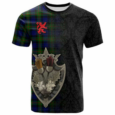Scottish Gunn Modern Clan Tartan T-Shirt - Half Thistle Flowers Celtic Design Front Side Tartan Plaid