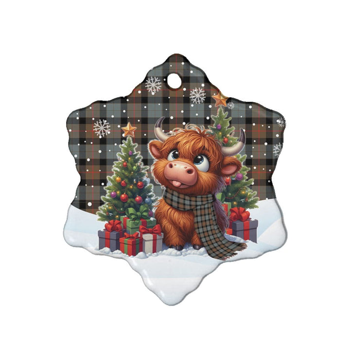Scottish Gunn Weathered Clan Tartan Ceramic Ornament Cute Highland Cow Christmas Snow Flake Style Tartan Plaid