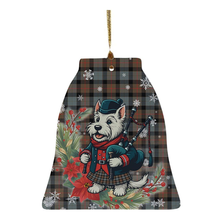 Scottish Gunn Weathered Clan Tartan Ceramic Ornament Cute Scottish Terrier Dog Bell Style Tartan Plaid