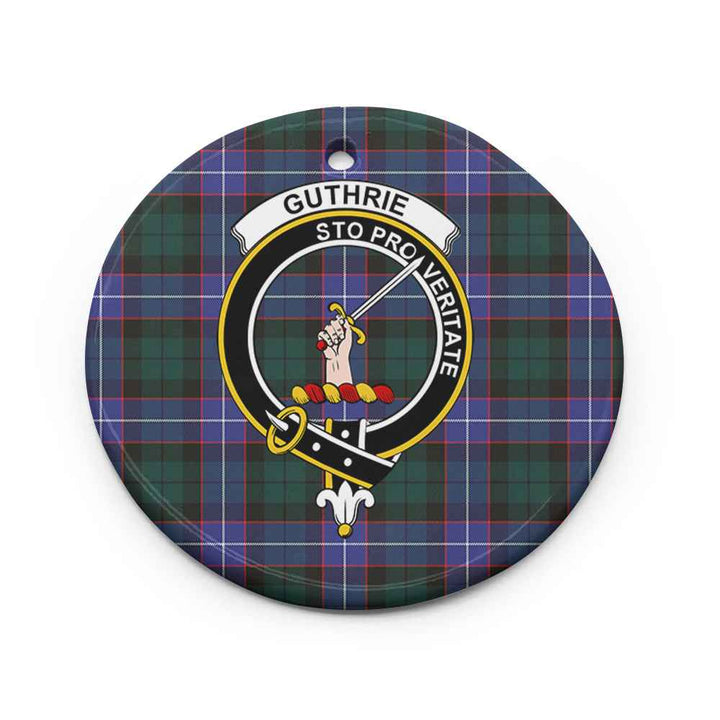 Scottish Guthrie Clan Crest Tartan Ceramic Ornament Circle Shape Tartan Plaid