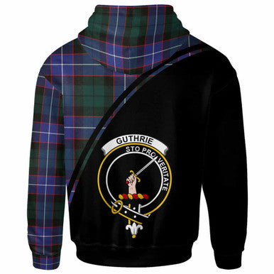 Scottish Guthrie Clan Crest Tartan Curve Hoodie Back Side Tartan Plaid
