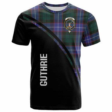 Scottish Guthrie Clan Crest Tartan Curve T-Shirt Front Side Tartan Plaid