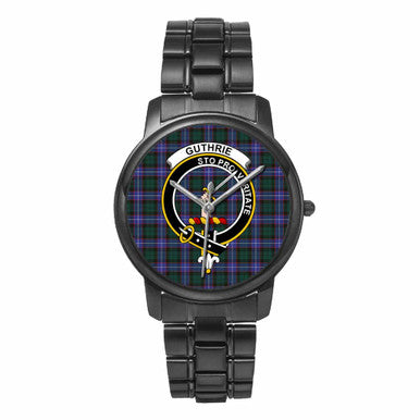 Scottish Guthrie Clan Crest Tartan Folding Clasp Steel Quartz Watches Tartan Plaid Black 1