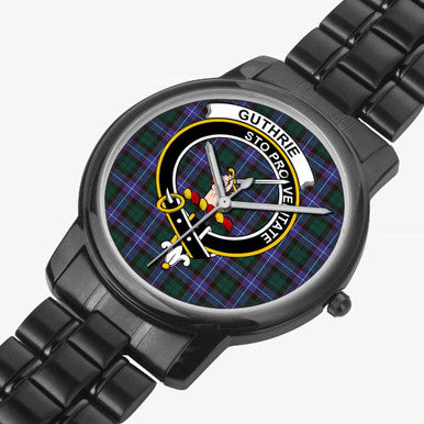 Scottish Guthrie Clan Crest Tartan Folding Clasp Steel Quartz Watches Tartan Plaid Black 2