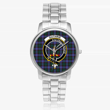 Scottish Guthrie Clan Crest Tartan Folding Clasp Steel Quartz Watches Tartan Plaid Silver 1