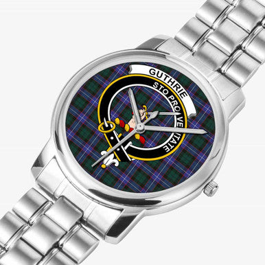 Scottish Guthrie Clan Crest Tartan Folding Clasp Steel Quartz Watches Tartan Plaid Silver 2