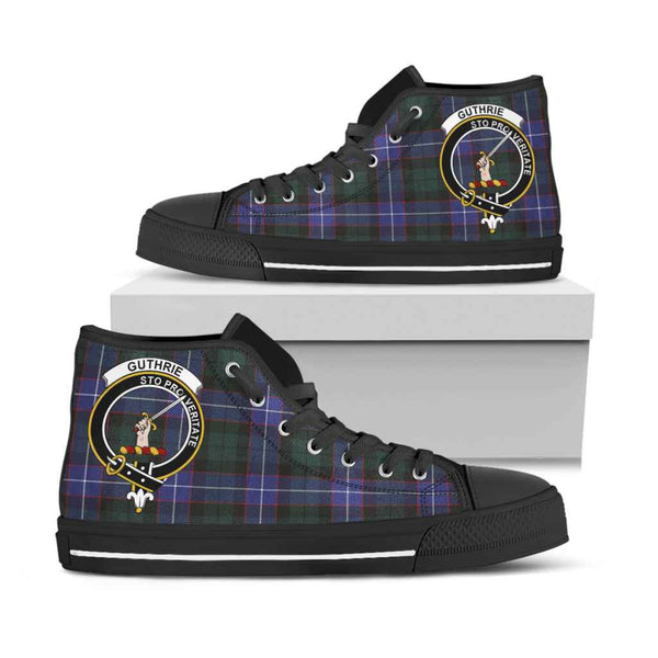 Scottish Guthrie Clan Crest Tartan High Top Shoes Black Sole Tartan Plaid