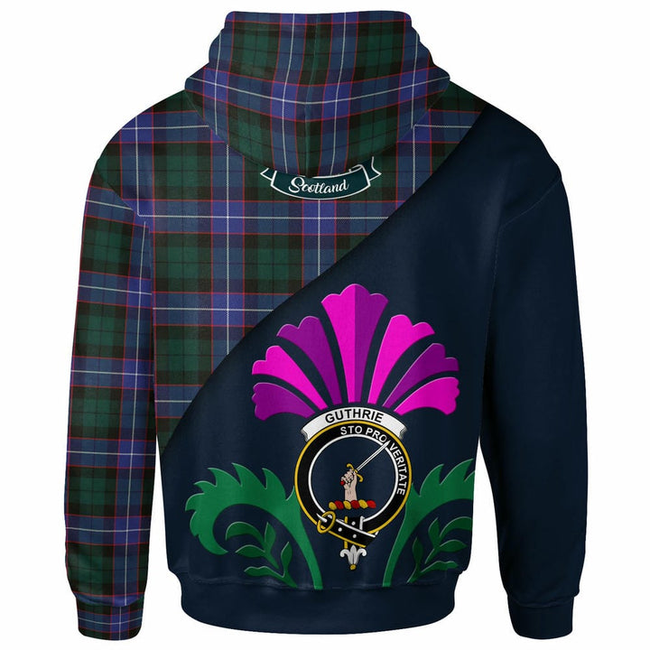 Scottish Guthrie Clan Crest Tartan Hoodie - Scotland Thistle Style Back Side Tartan Plaid