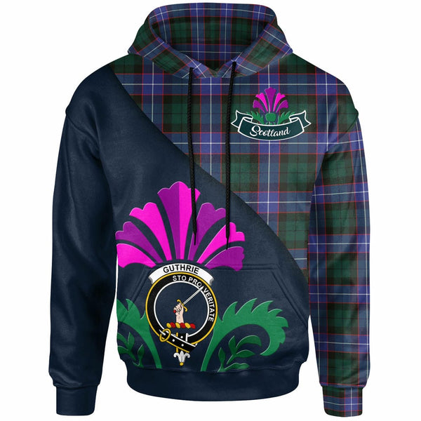 Scottish Guthrie Clan Crest Tartan Hoodie - Scotland Thistle Style Front Side Tartan Plaid