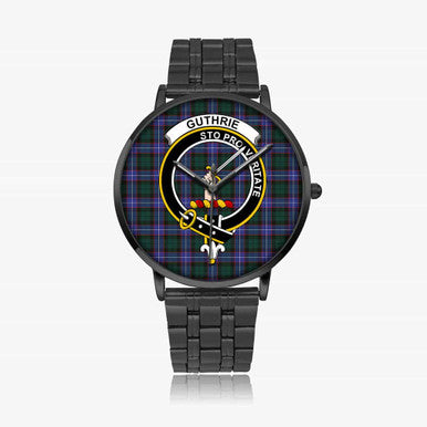 Scottish Guthrie Clan Crest Tartan Instafamous Steel Quartz Watches Tartan Plaid Black 1