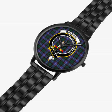 Scottish Guthrie Clan Crest Tartan Instafamous Steel Quartz Watches Tartan Plaid Black 2
