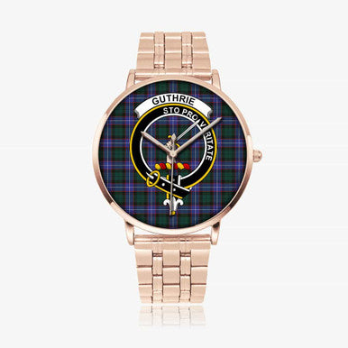 Scottish Guthrie Clan Crest Tartan Instafamous Steel Quartz Watches Tartan Plaid Rose Gold 1
