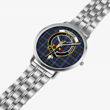 Scottish Guthrie Clan Crest Tartan Instafamous Steel Quartz Watches Tartan Plaid Silver 2