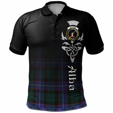 Scottish Guthrie Clan Crest Tartan Polo Shirt - Alba Gu Brath Family Crest Celtic Inspired Front Side Tartan Plaid