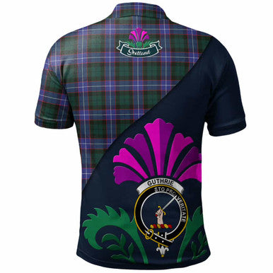 Scottish Guthrie Clan Crest Tartan Polo Shirt - Scotland Thistle Style Back Side Tartan Plaid