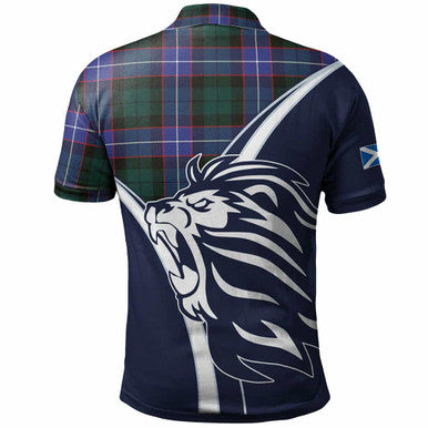 Scottish Guthrie Clan Crest Tartan Polo Shirt - Scottish Flag With Lion Back Side Tartan Plaid