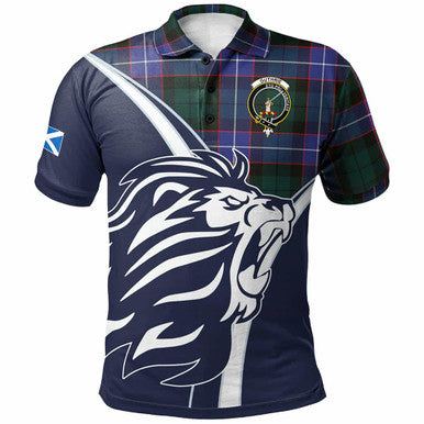Scottish Guthrie Clan Crest Tartan Polo Shirt - Scottish Flag With Lion Front Side Tartan Plaid