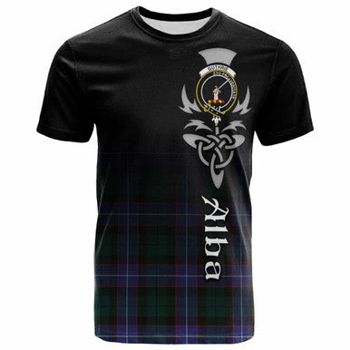 Scottish Guthrie Clan Crest Tartan T-Shirt - Alba Gu Brath Family Crest Celtic Inspired Front Side Tartan Plaid