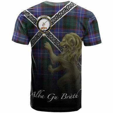 Scottish Guthrie Clan Crest Tartan T-Shirt - Celtic With Scotland Lion Back Side Tartan Plaid