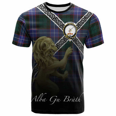 Scottish Guthrie Clan Crest Tartan T-Shirt - Celtic With Scotland Lion Front Side Tartan Plaid
