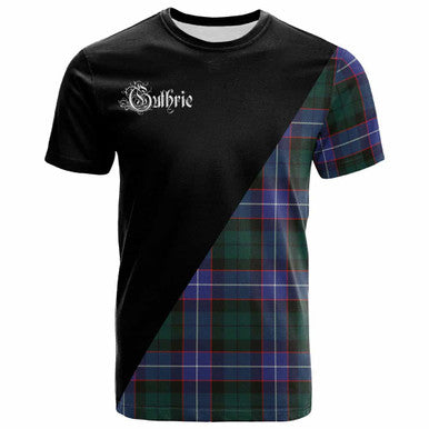 Scottish Guthrie Clan Crest Tartan T-Shirt - Military Logo Front Side Tartan Plaid