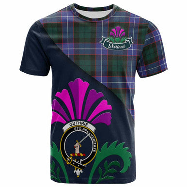 Scottish Guthrie Clan Crest Tartan T-Shirt - Scotland Thistle Style Front Side Tartan Plaid