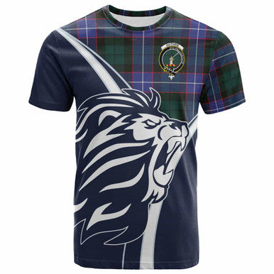 Scottish Guthrie Clan Crest Tartan T-Shirt - Scottish Flag With Lion Front Side Tartan Plaid