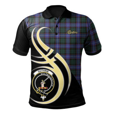 Scottish Guthrie Modern Clan Crest Tartan Polo Shirt Believe in Me Front Side Tartan Plaid