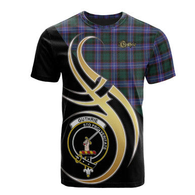 Scottish Guthrie Modern Clan Crest Tartan T-Shirt Believe in Me Front Side Tartan Plaid