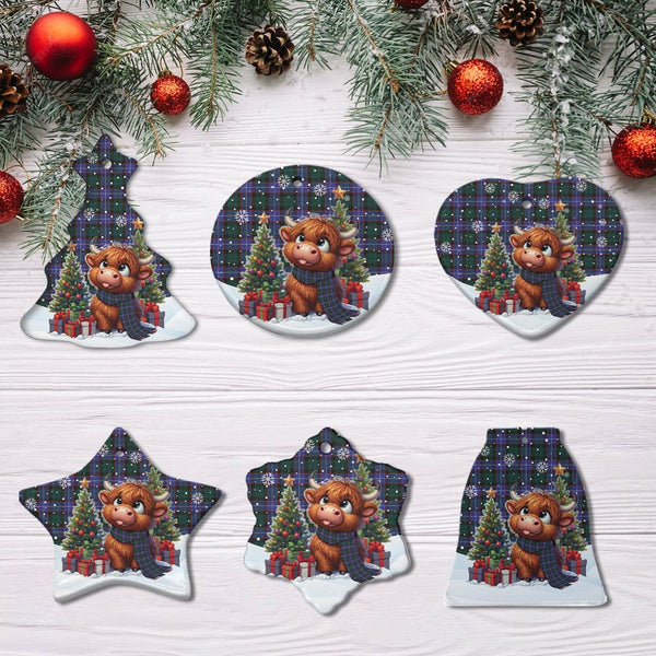 Scottish Guthrie Modern Clan Tartan Ceramic Ornament Cute Highland Cow Christmas All Style Tartan Plaid