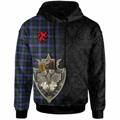 Scottish Guthrie Modern Clan Tartan Hoodie - Half Thistle Flowers Celtic Design Front Side Tartan Plaid