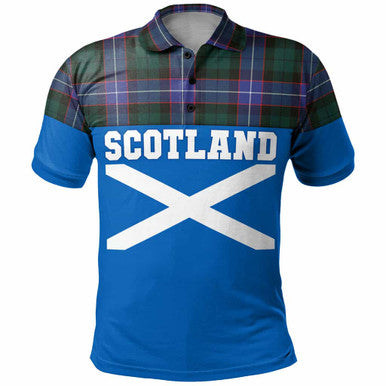 Scottish Guthrie Modern Clan Tartan Polo Shirt - Lion Rampant of Scotland With Flag Front Side Tartan Plaid